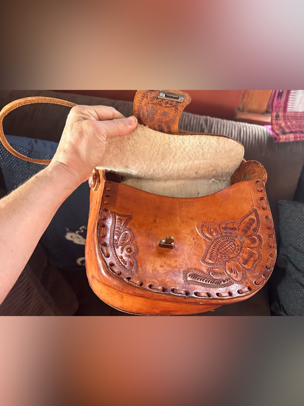 Authentic Gaitan Vintage Hand-tooled Leather Miniature Saddle Purse.Genuine Rare - Picture 6 of 8